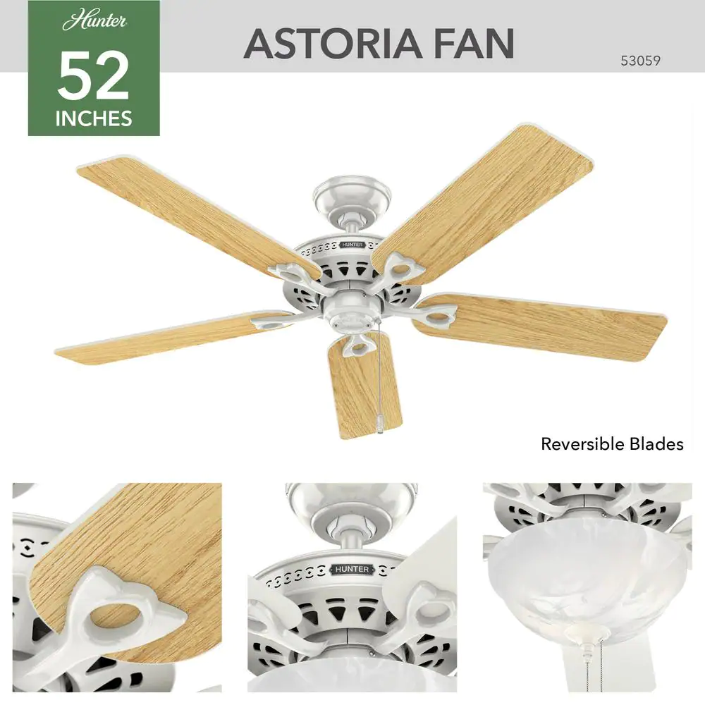 Hunter Astoria 52 in. Indoor White Ceiling Fan with Light Kit