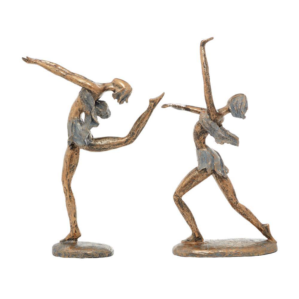 Litton Lane 11 in. x 18 in. Small Table Decor Stone Dancer Statues with Distressed Gold and Grey (Set of 2)