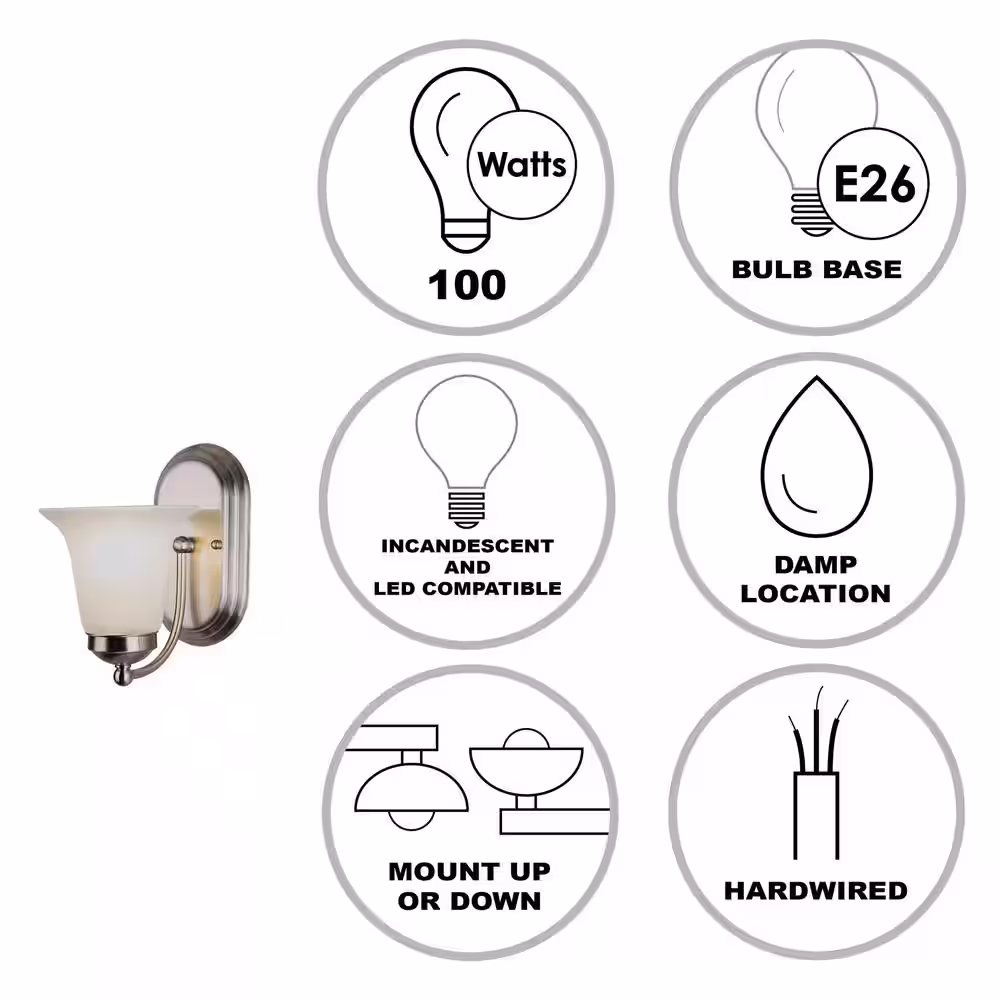 Bel Air Lighting Cabernet Collection 1-Light Brushed Nickel Wall Sconce Light Fixture with White Marbleized Shade