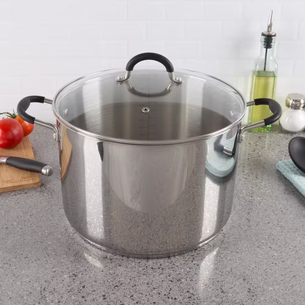 Classic Cuisine 12 qt. Stamped Steel Stock Pot in Stainless Steel with Glass Lid