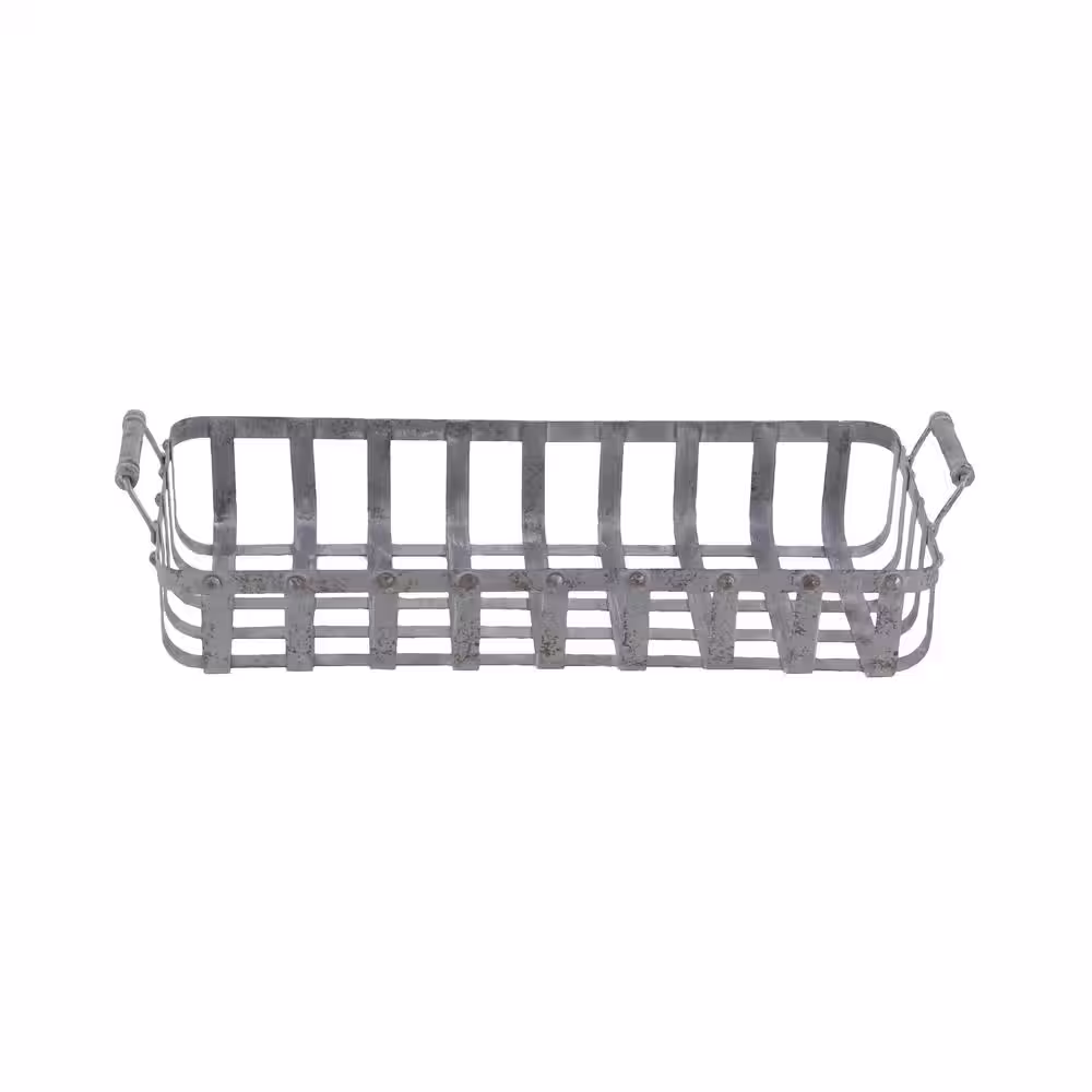 Litton Lane Farmhouse Gray Woven Metal Baskets (Set of 2)