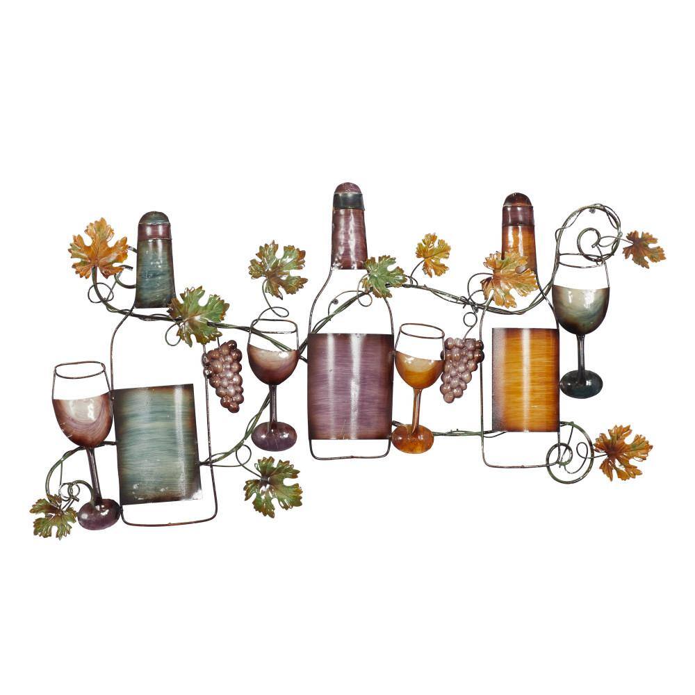 Litton Lane Metal Multi Colored Wine Wall Decor with Floral Detailing
