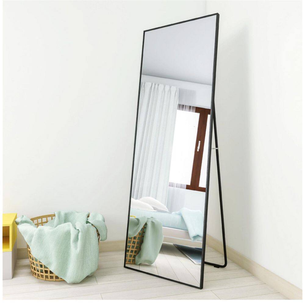 Unbranded 24 in. W x 65 in. H Modern Rectangle Wall-Mounted Alloy Framed Full Length Mirror in Black