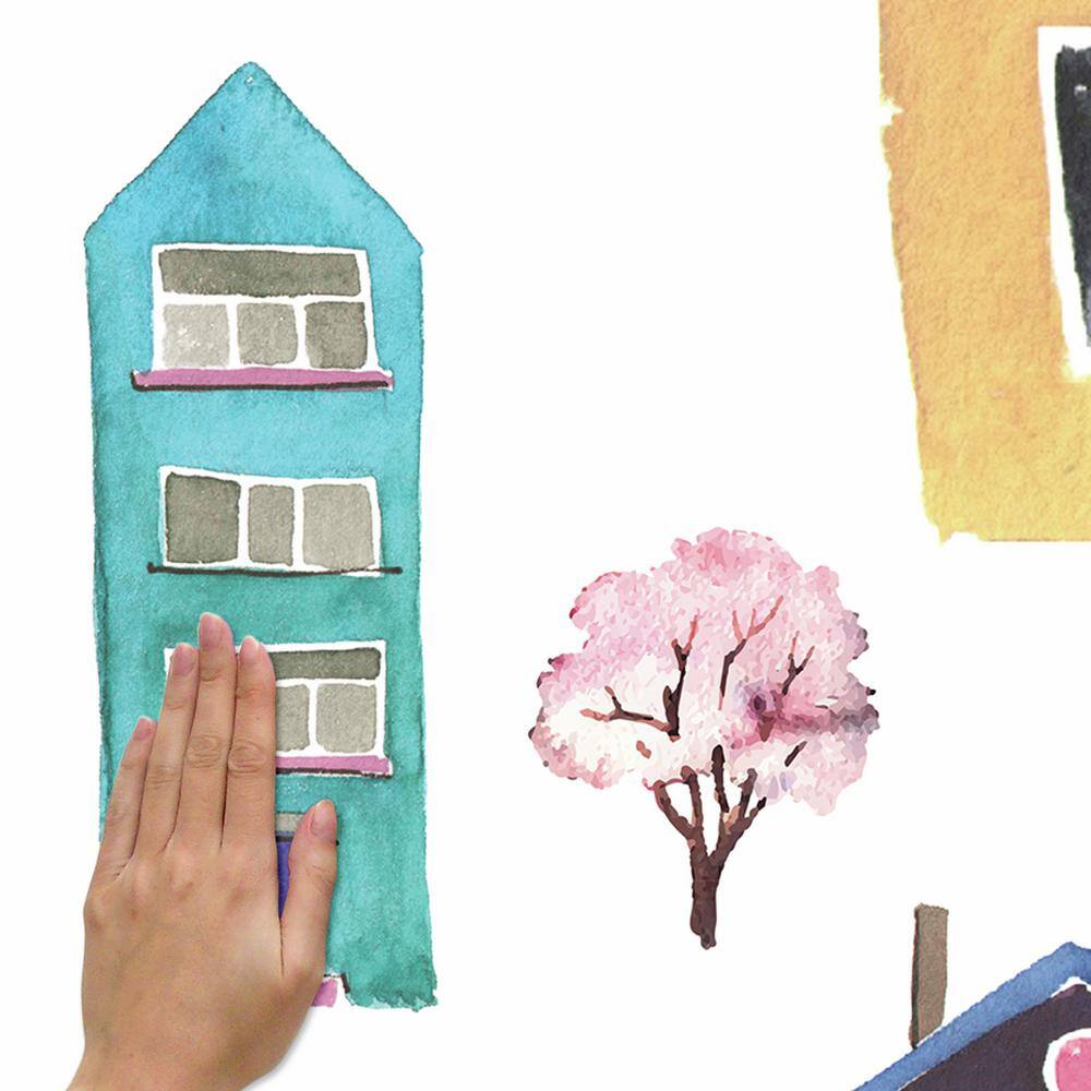 RoomMates Watercolor Village Peel And Stick Wall Decals