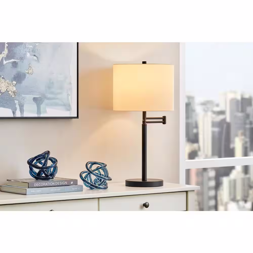 Hampton Bay Whitworth 24.5 in. Black Accent Lamp with Swing Arm and USB Port