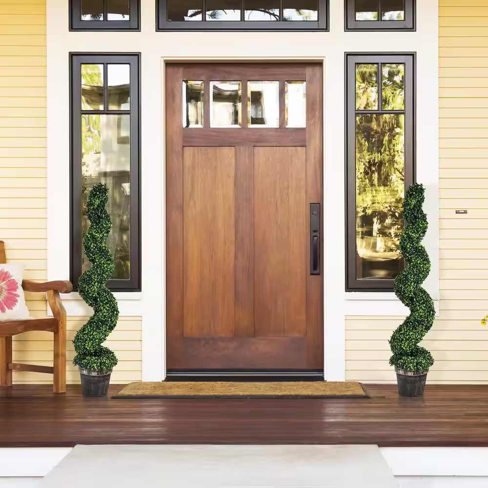 ANGELES HOME 47 in. 2-Piece Green Indoor Outdoor Decorative Artificial Boxwood Spiral Tree in Pot, Faux Fake Tree Plant