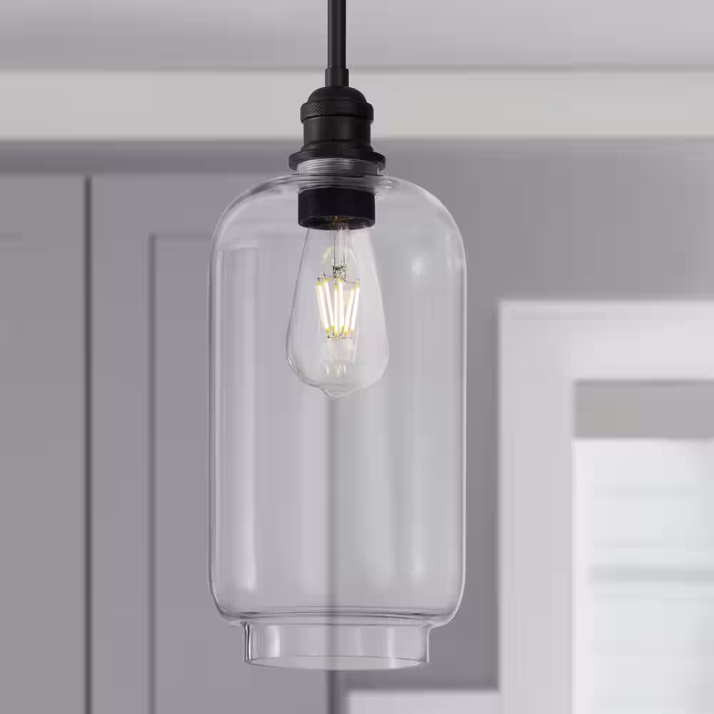 None 2-1/4 in. Clear Glass Jar Pendant Light Shade
