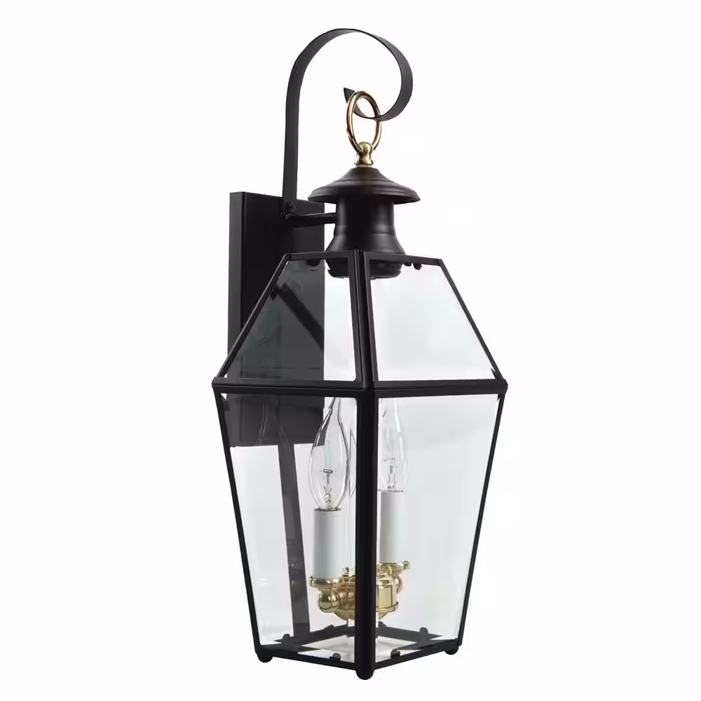 NORWELL Olde Colony 2-Light Black Outdoor Wall Lantern Sconce