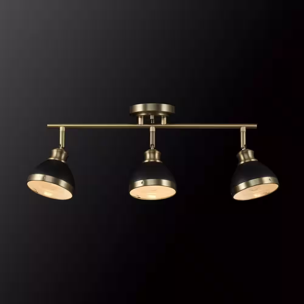 Globe Electric 1.8 ft. 3-Light Matte Brass Fixed Track Lighting Kit with Matte Black Shades