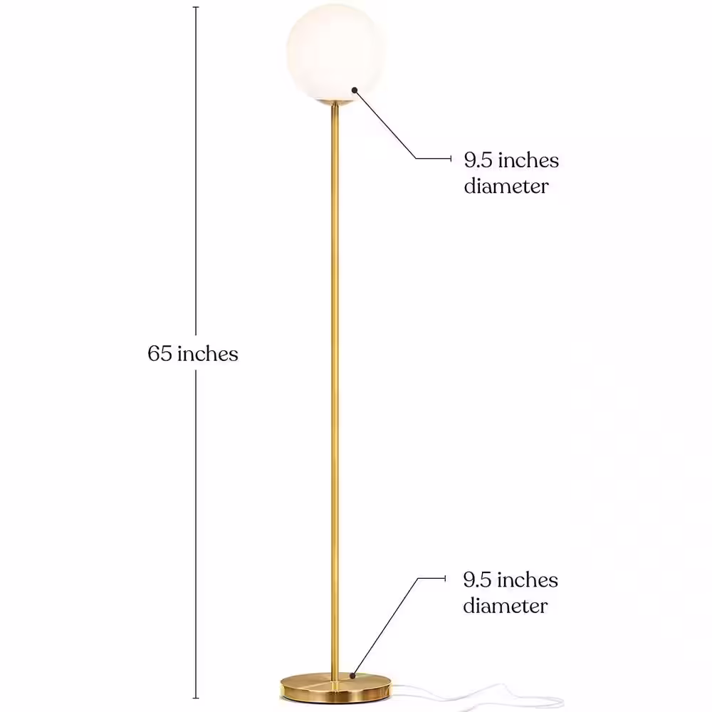 Brightech Luna 65 in. Brass LED Column Floor Lamp With Frosted Glass Shade