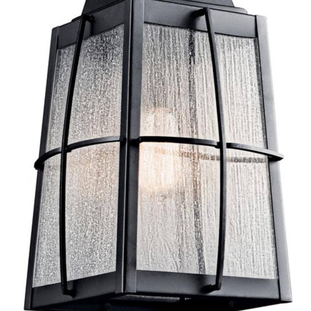 KICHLER Tolerand 1-Light Textured Black Outdoor Porch Hanging Pendant Light with Clear Seedy Glass Shade (1-Pack)