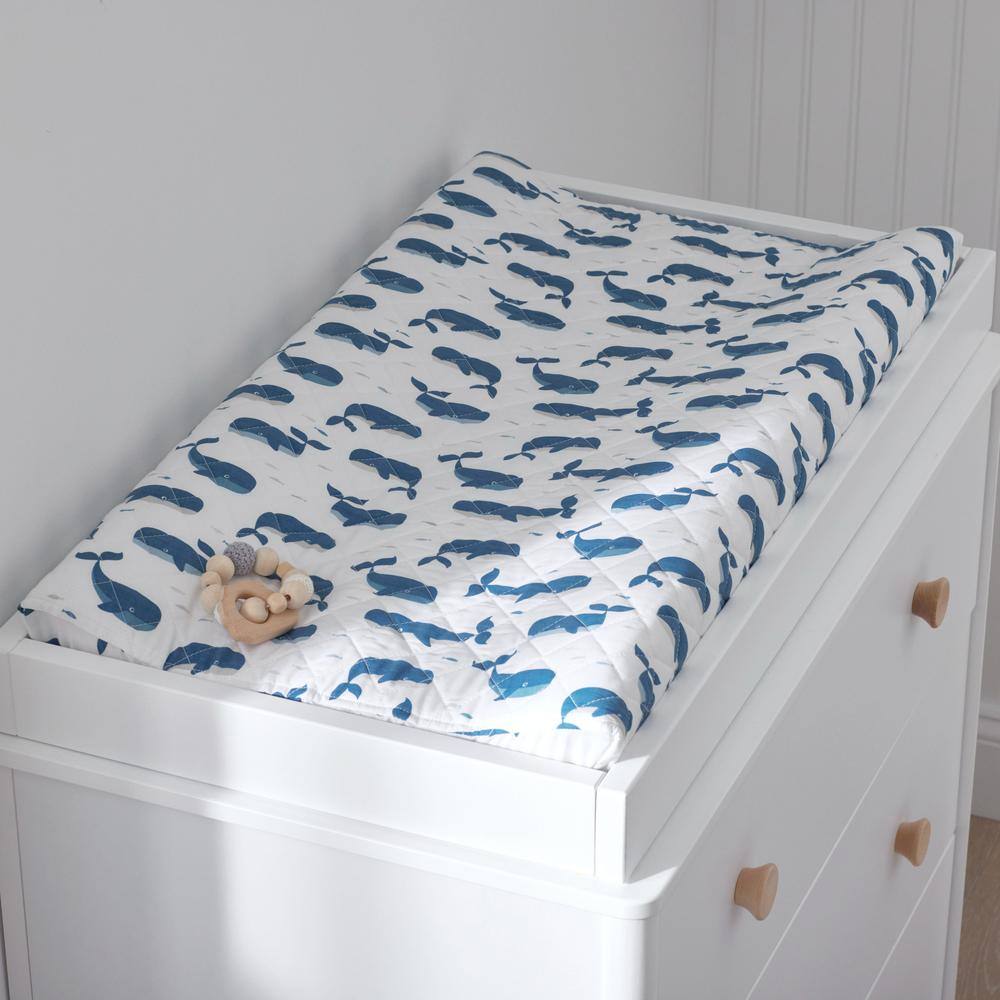 The Company Store Company Kids Whale School Quilted Blue Multi Organic Cotton Percale Bedroom Linen Changing Pad Cover