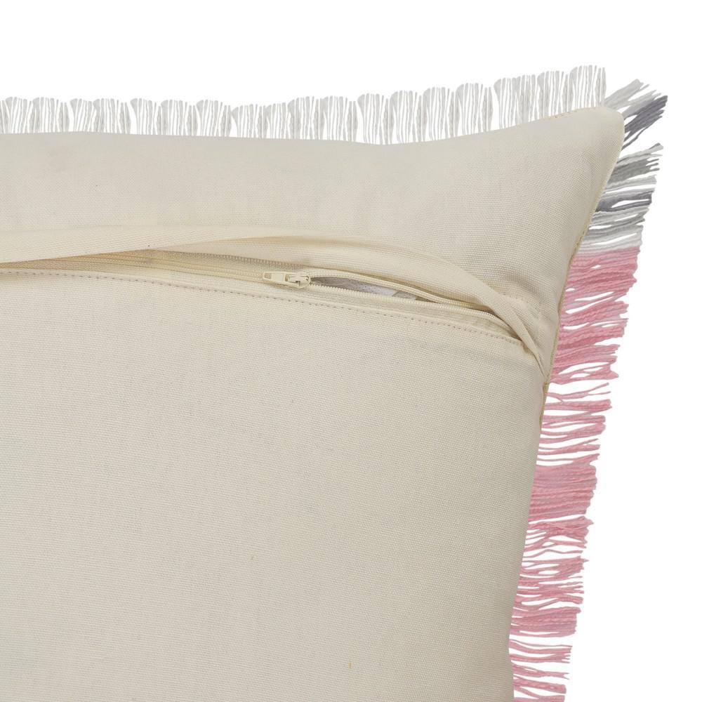LR Home Angelica Pink / Gray Striped Fringed Casual Soft Poly-fill 20 in. x 20 in. Throw Pillow