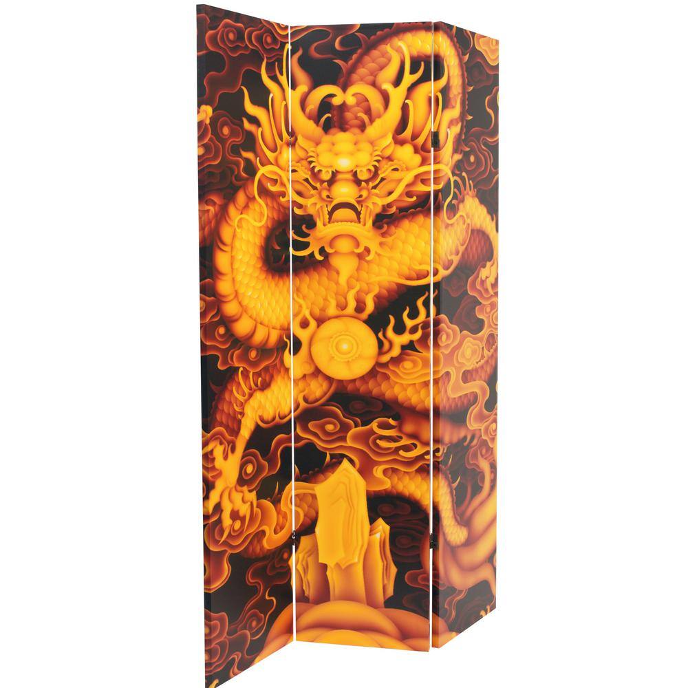 Oriental Furniture Dragon 6 ft. Printed 3-Panel Room Divider