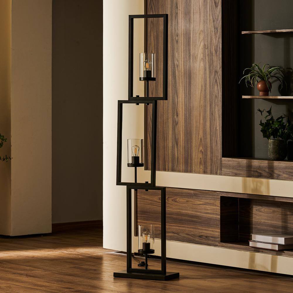 Merra 64 in. Oil Rubbed Bronze Standing Floor Lamp with Novelty Staggered Rectangular Metal Frame