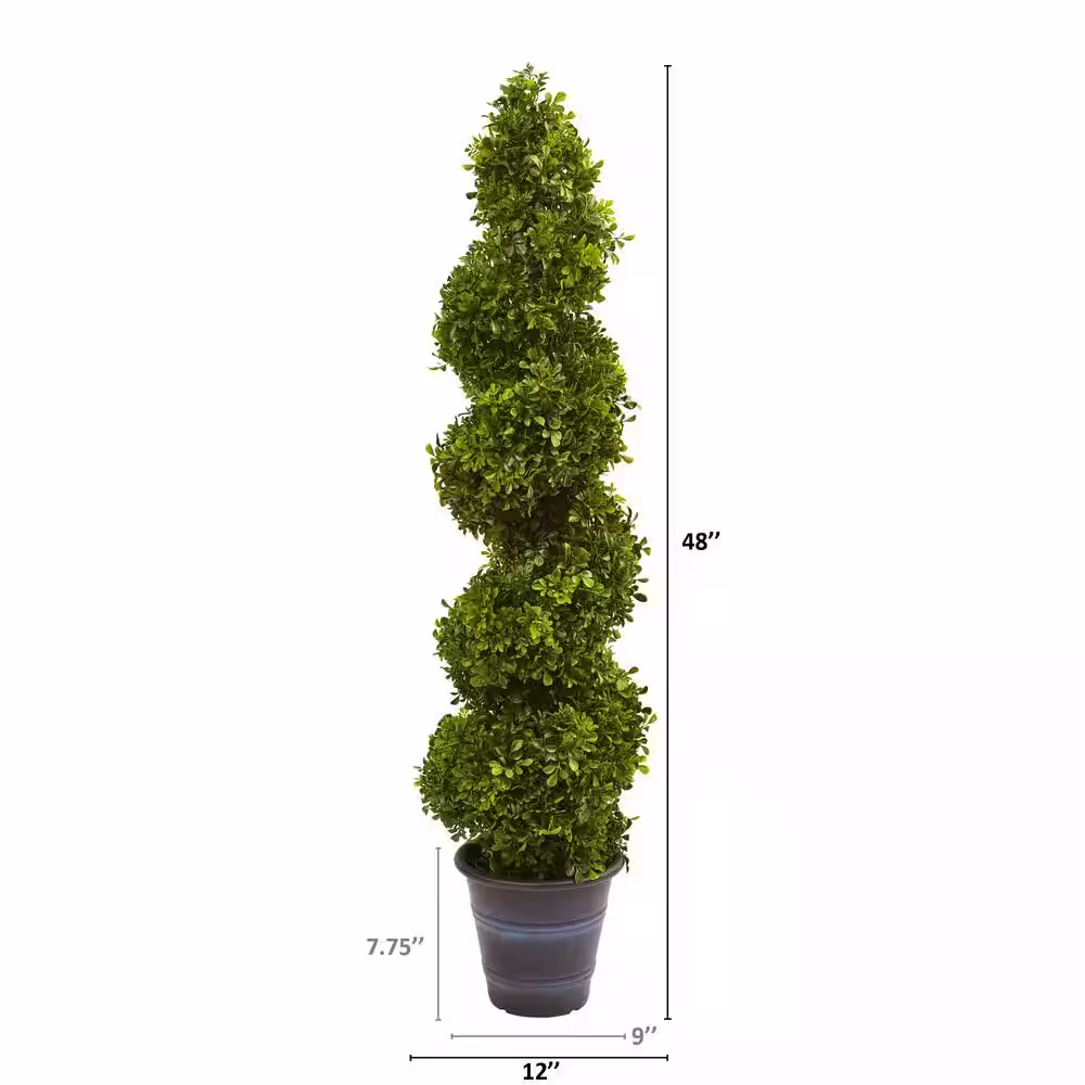 Nearly Natural Indoor and Outdoor 48 in. Artificial Boxwood Spiral Topiary with Planter