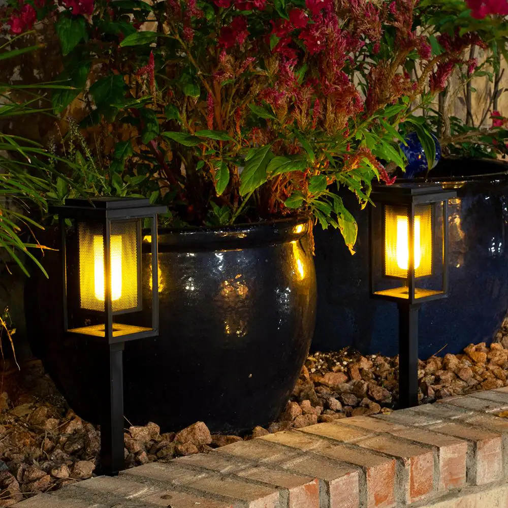 Hampton Bay Ambrose Solar 6 Lumens Black Integrated LED Modern Flicker Flame Path Light (2-Pack); Weather/Water/Rust Resistant