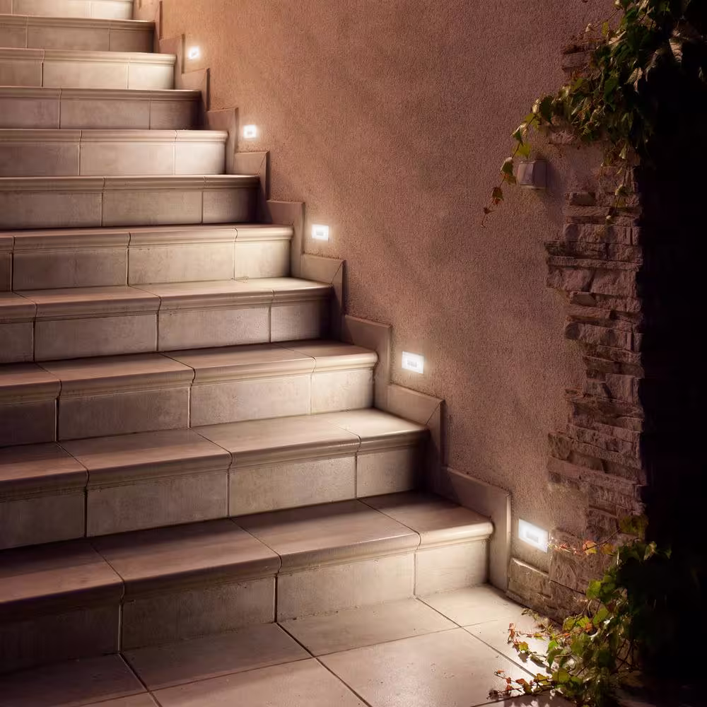 Maxxima Horizontal Hardwired White Step Light, LED Stair Light, Indoor/Outdoor 3 CCT Color Selectable 3000K to 5000K (2-Pack)