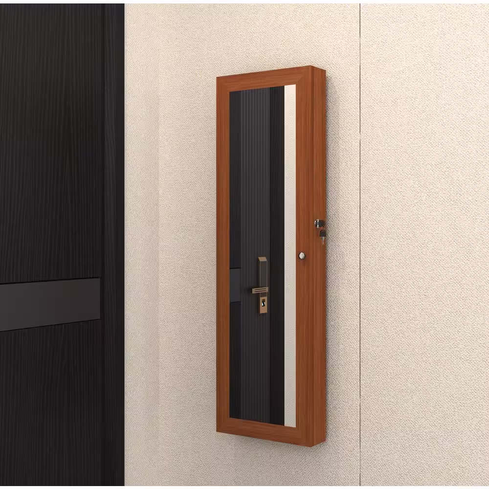 None Oak Wall Mount and Over the Door Jewelry Cabinet Mirrored Jewelry Box