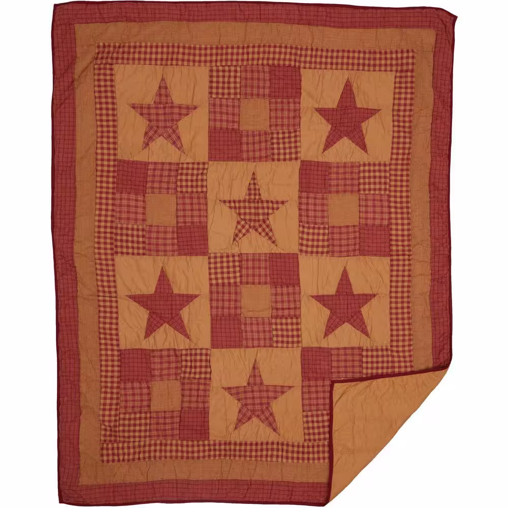 VHC Brands N in.epatch Star Burgundy Dark Tan Primitive Quilted Cotton 60 in. x 50 in. Throw