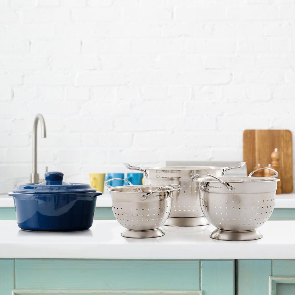 OVENTE Dishwasher-Safe Stainless Steel Colander Set (3-Piece) (1.5 qt., 3qt., 5qt.)