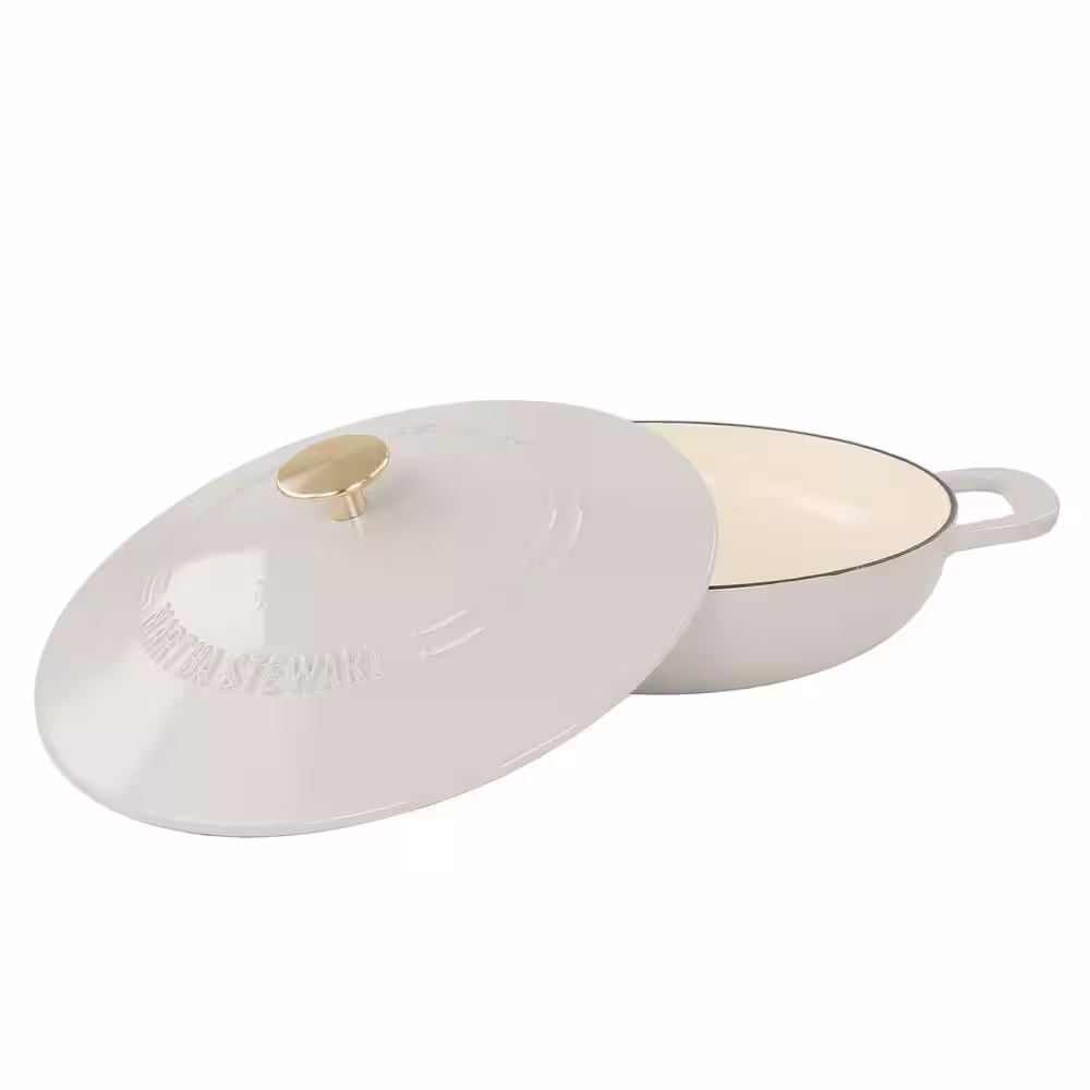 None 3.5 qt. Enameled Cast Iron Braiser in Linen with Self Basting Lid