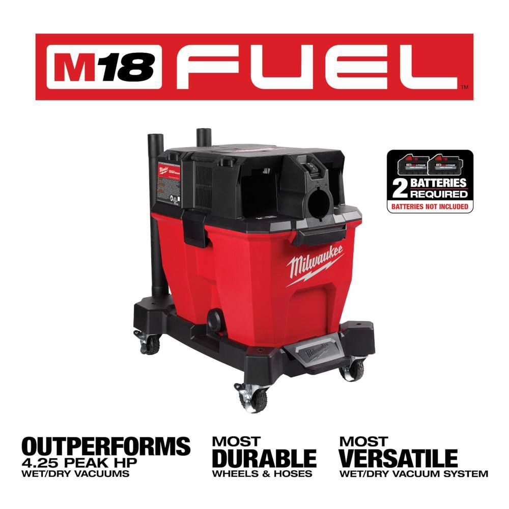 Milwaukee M18 FUEL 9 Gal. Cordless DUAL-BATTERY Wet/Dry Shop Vacuum & Dual Power Tower Light w/M18 6.0Ah Batteries (2-Pack)