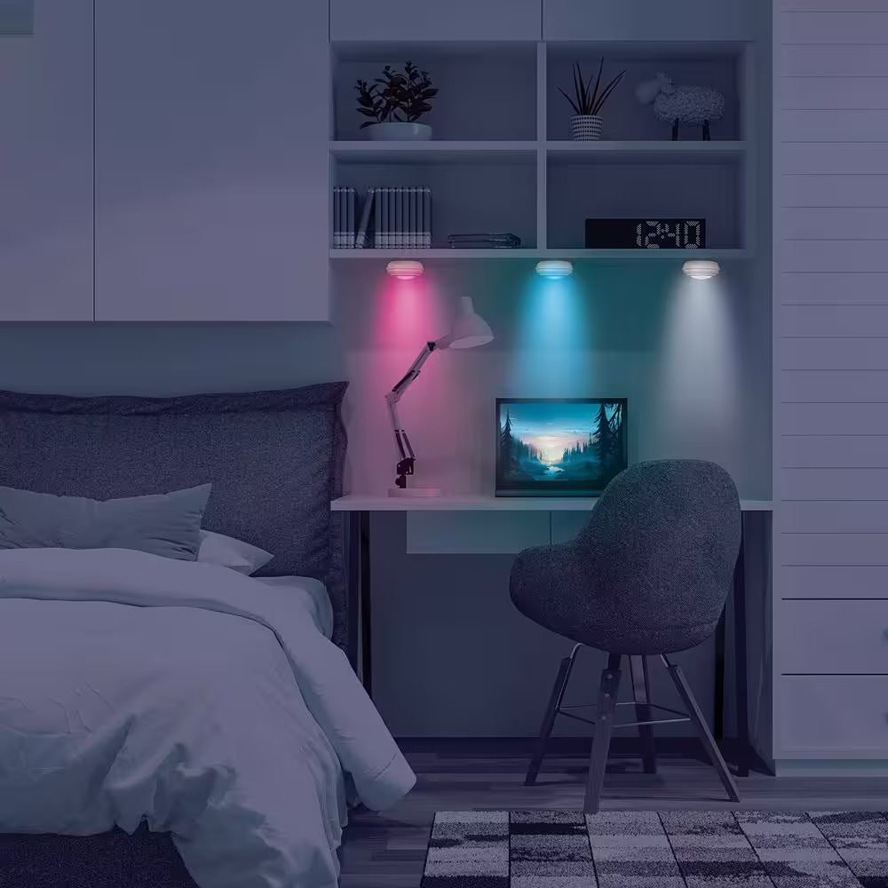 None Battery Operated LED RGB Puck Lights 3-Pack