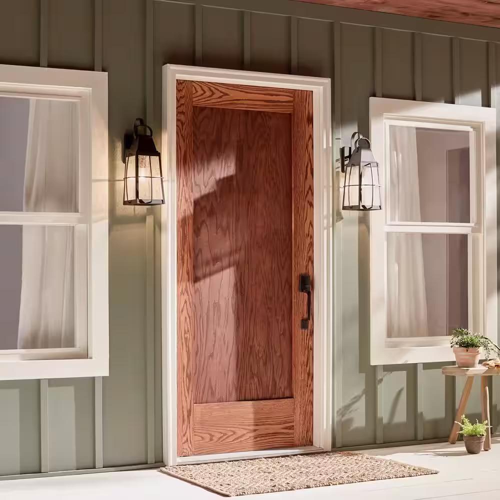 KICHLER Tolerand 17.75 in. 1-Light Textured Black Outdoor Hardwired Wall Lantern Sconce with No Bulbs Included (1-Pack)