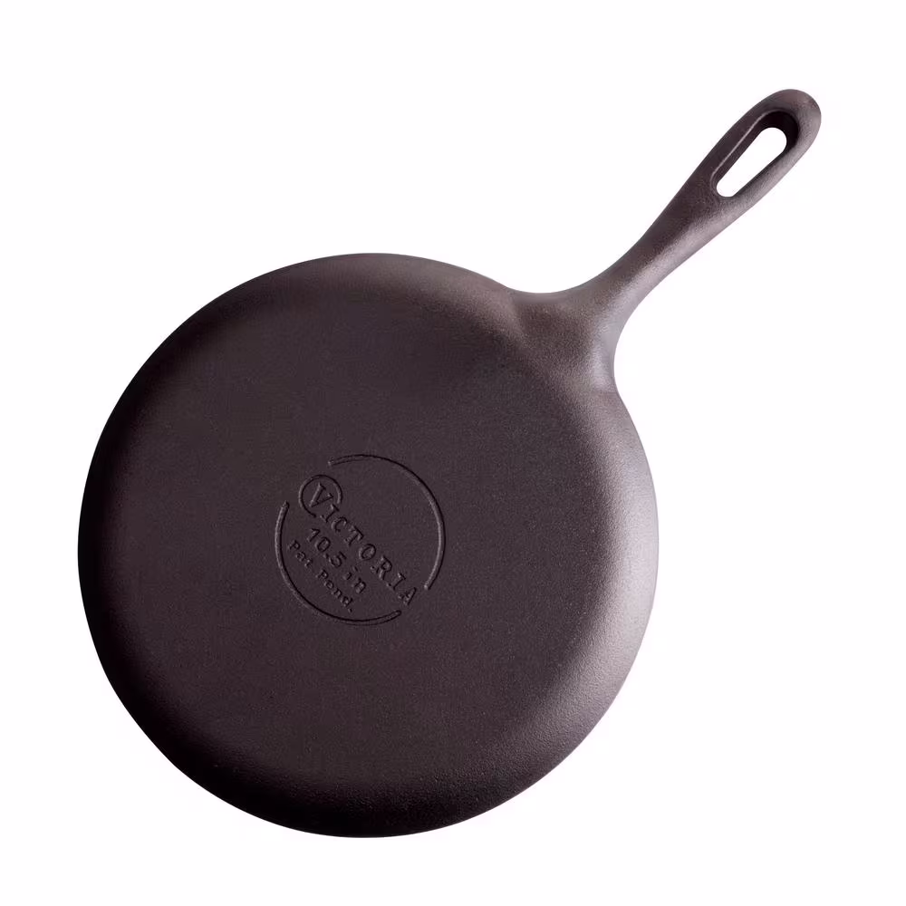 Victoria 10.5 in. Cast Iron Comal Griddle and Crepe Pan, Seasoned