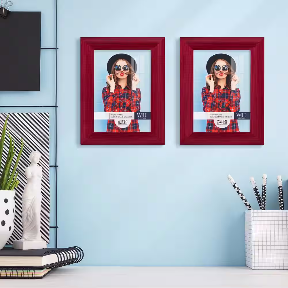 None Grooved 3.5 in. x 5 in. Red Picture Frame (Set of 2)