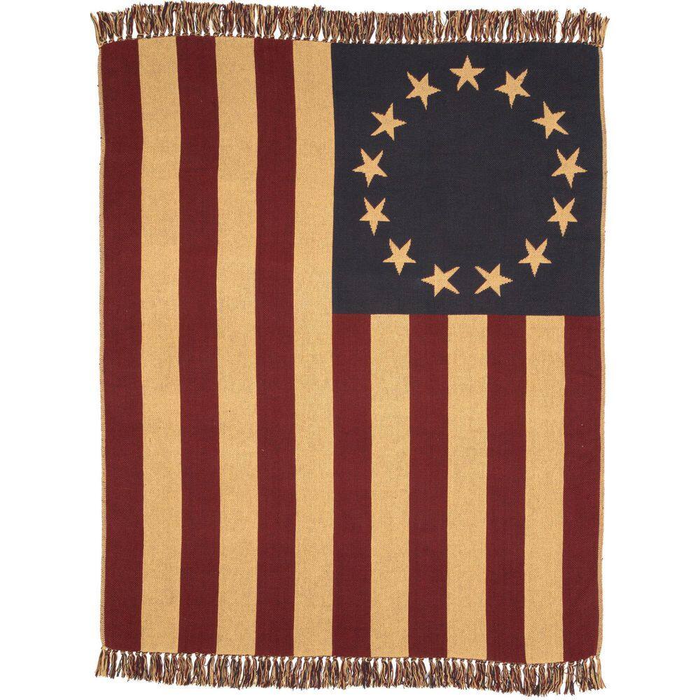 VHC BRANDS Old Glory Red Dark Tan Navy Americana Woven Cotton 60 in. x 50 in. Throw