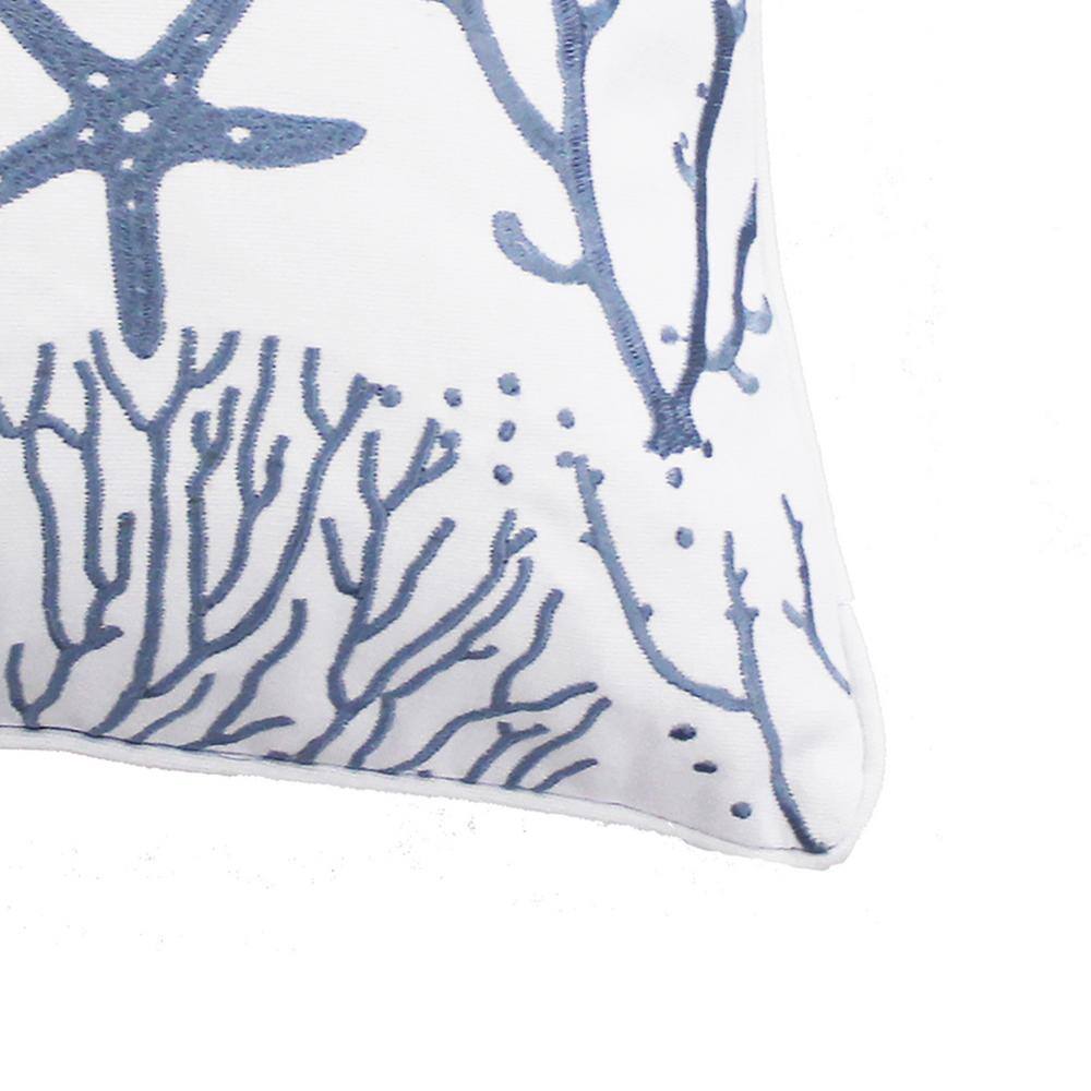 Levtex Home Zuma Beach Blue and White Coral Embroidered 18 in. x 18 in. Throw Pillow
