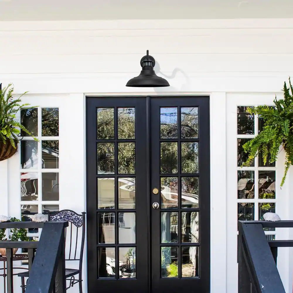 None 1-Light Matte Black Motion Sensing Dusk to Dawn Gooseneck Outdoor Wall Lantern Sconce (2-Pack)