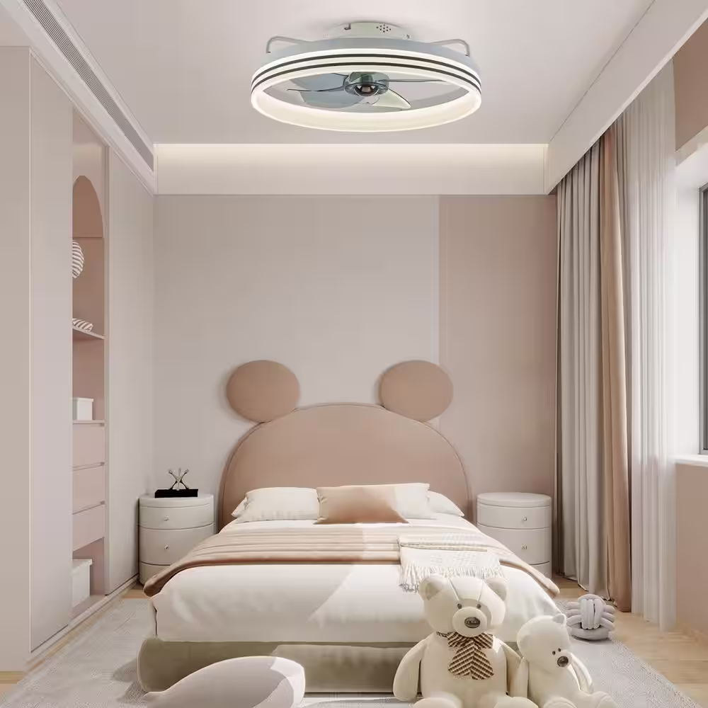 None Lidia 19.68 in. LED White Modern Flush Mount Ceiling Fan with Light, Ceiling Fan for Small Room Bedroom