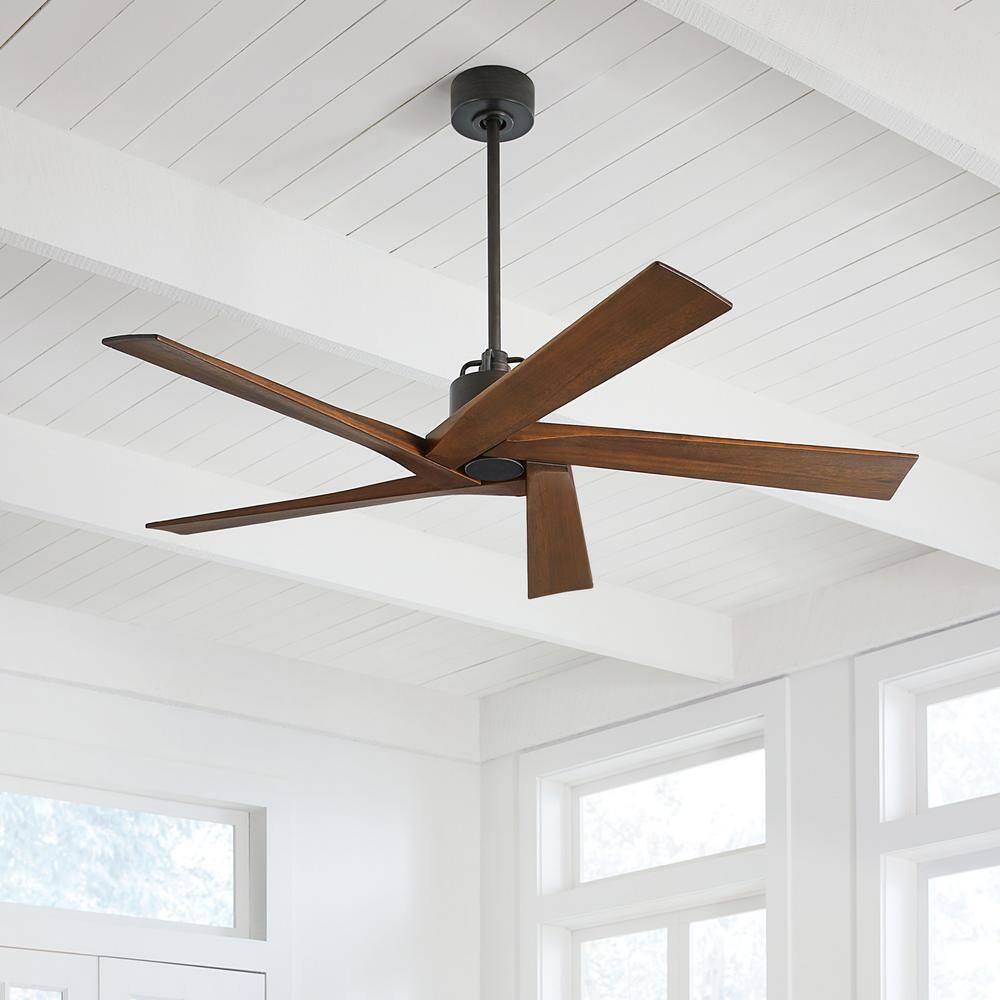 Generation Lighting Aspen 56 in. Indoor/Outdoor Aged Pewter Ceiling Fan with Dark Walnut Blade and Remote Control