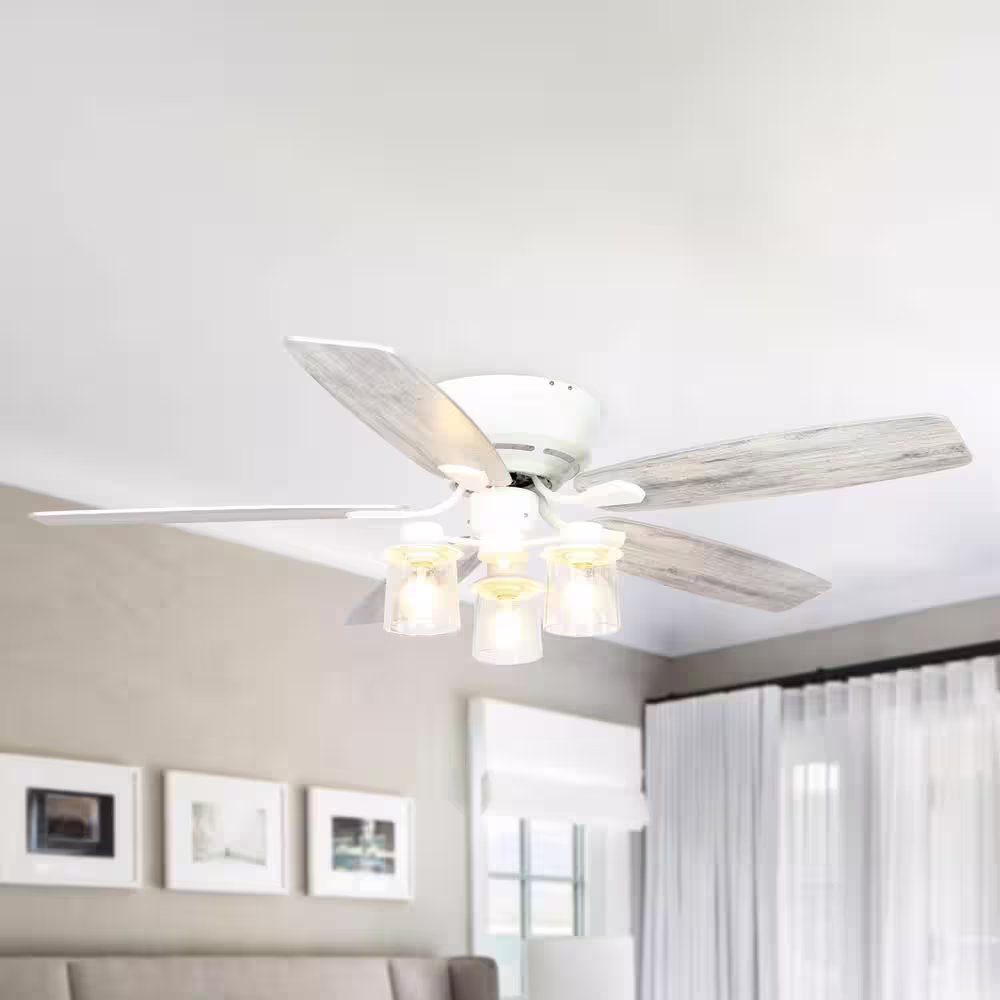 Parrot Uncle Anyan 52 in. LED Indoor White Flush Mounted Ceiling Fan with Light Kit and Remote Control