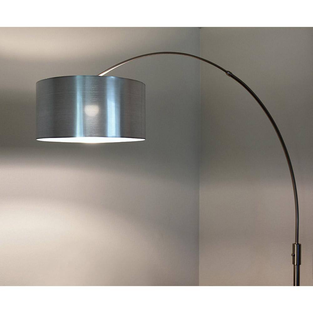 HomeGlam Orbita 82 in. Brushed Nickel Furnish LED Dimmable Retractable Arch Floor Lamp, Bulb Included with Drum Silver Shade