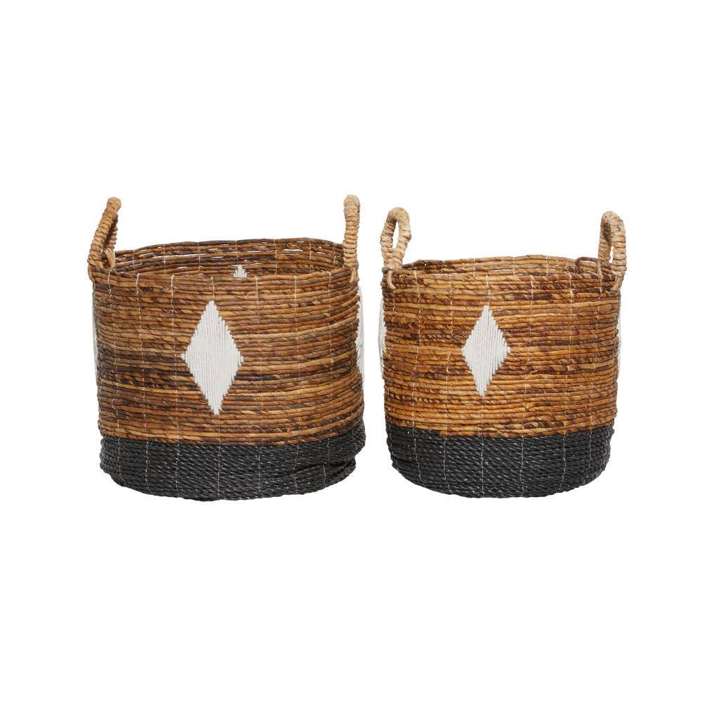 Litton Lane Brown Natural Banana Leaf Storage Basket 17 in., and 16 in. (Set of 2)