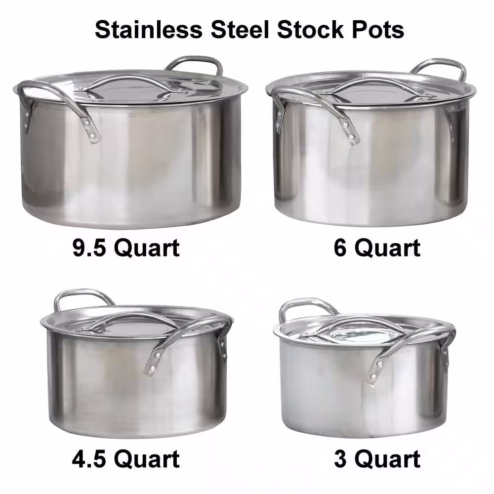 AmeriHome 8-Piece Stainless Steel Stock Pot Set
