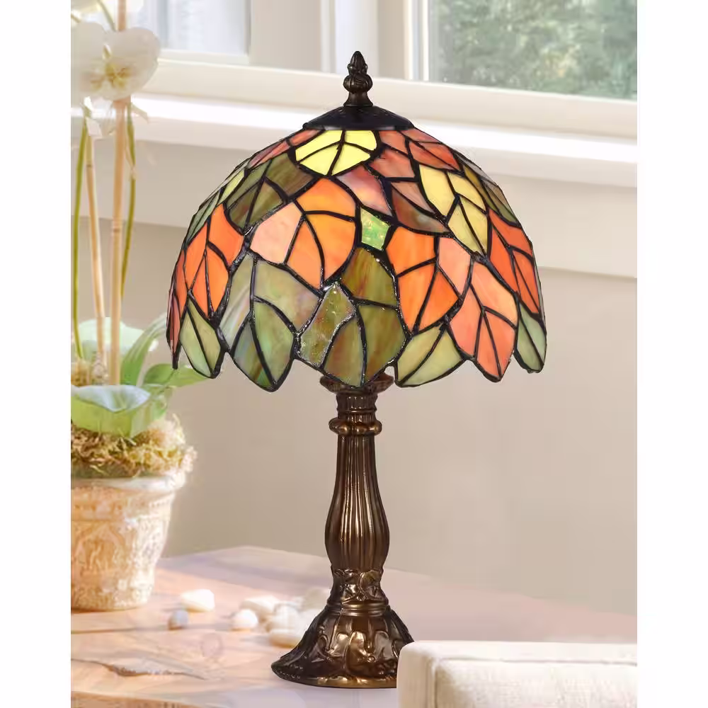 Springdale Lighting 15 in. Cape Regina Antique Bronze Table Lamp with Tiffany Art Glass Shade