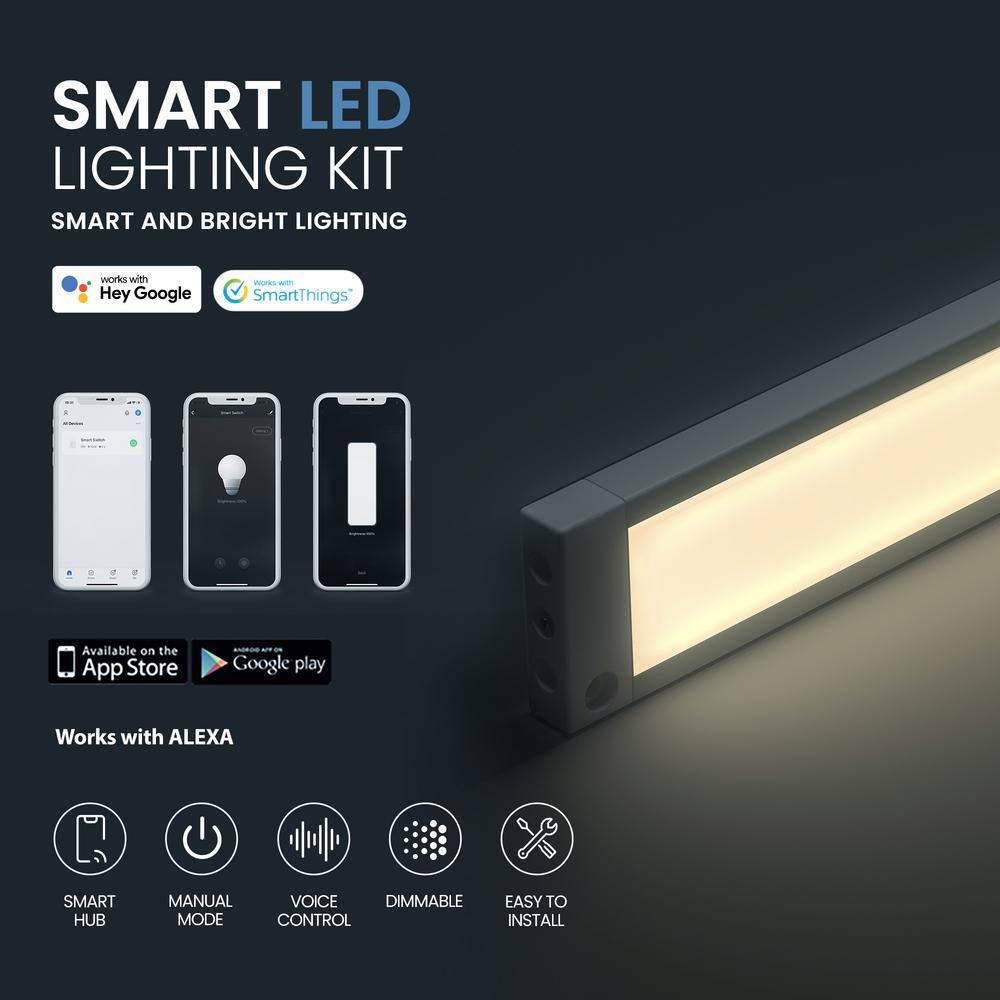 ESHINE Works with Alexa, Google 12 in. White Smart Dimmable LED Under Cabinet Lighting Kit Warm White (3000K) (6-Pack)