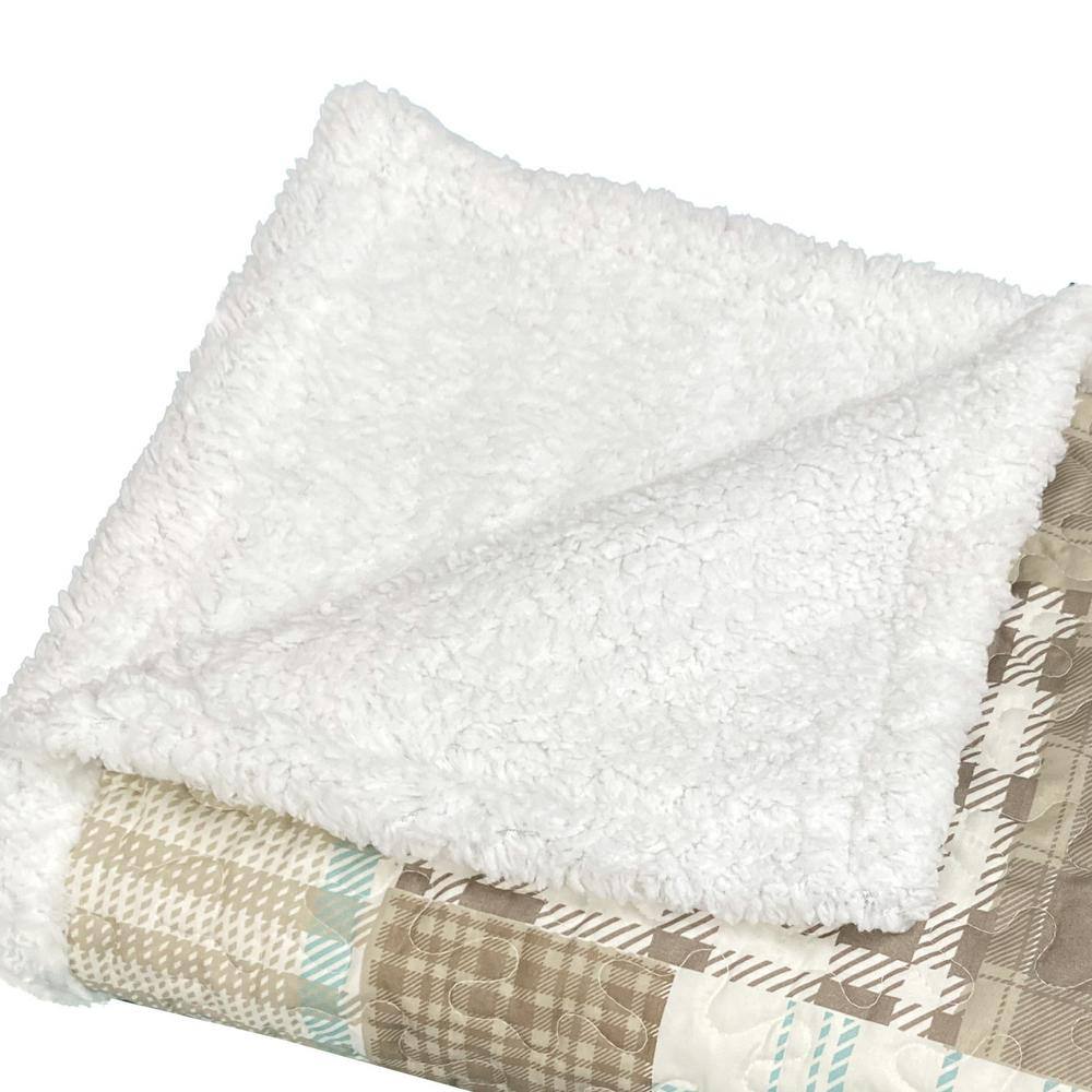 Harper Lane Aubin Patchwork Grey Sherpa Throw Blanket 50 in. x 60 in.