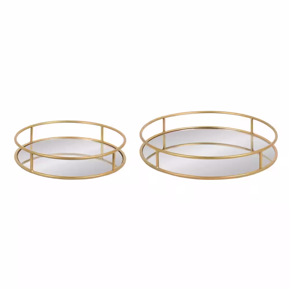 Kate and Laurel Felicia Gold Round Metal Nesting Decorative Tray (Set of 2)