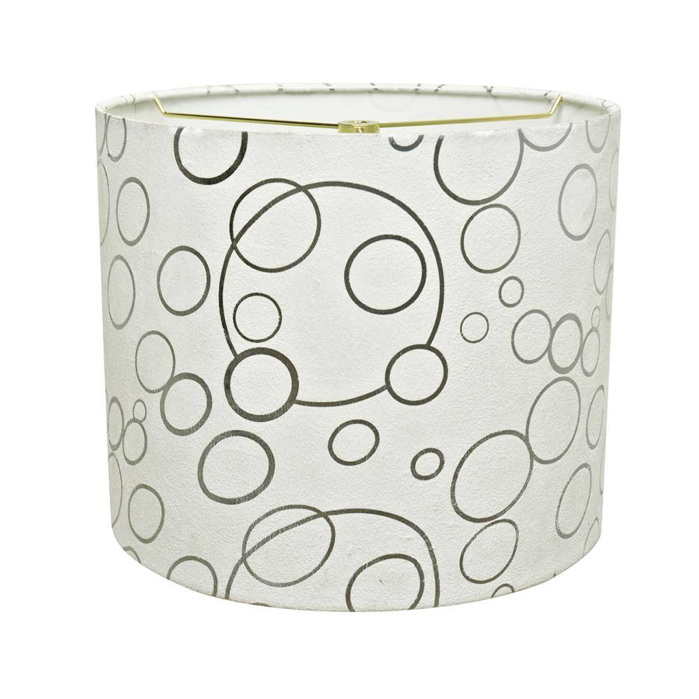 Aspen Creative Corporation 12 in. x 10 in. White and Silver Circle Pattern Hardback Drum/Cylinder Lamp Shade