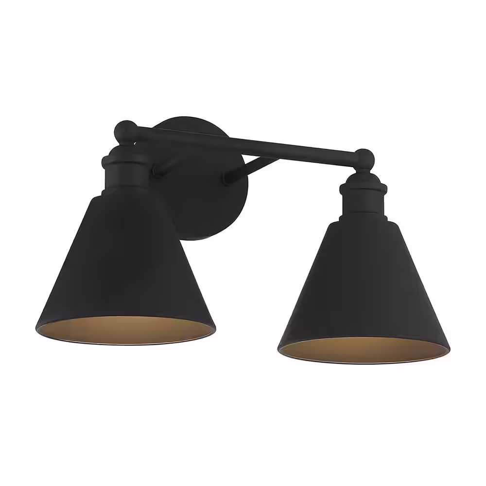 Savoy House 17 in. W x 10 in. H 2-Light Matte Black Bathroom Vanity Light with Metal Shades