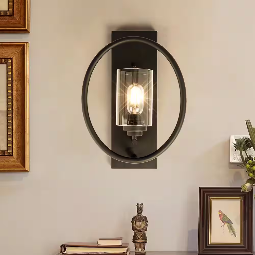 Maxax HoustonÂ 1-Light Black Dimmable Antique Candle Wall Light With Glass Shade (Set of 2)