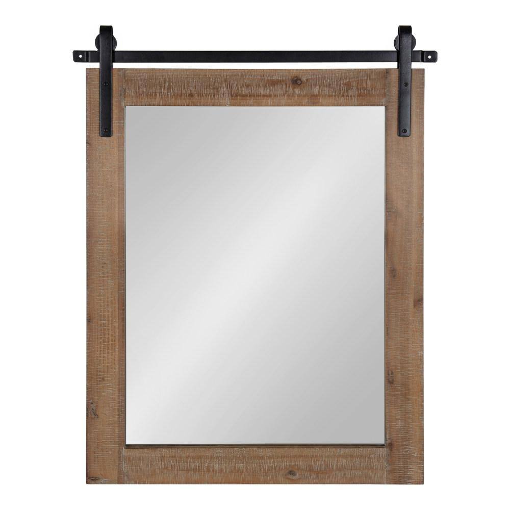 Kate and Laurel Cates 30 in. x 22 in. Rustic Rectangle Framed Decorative Mirror Farmhouse Brown Wood