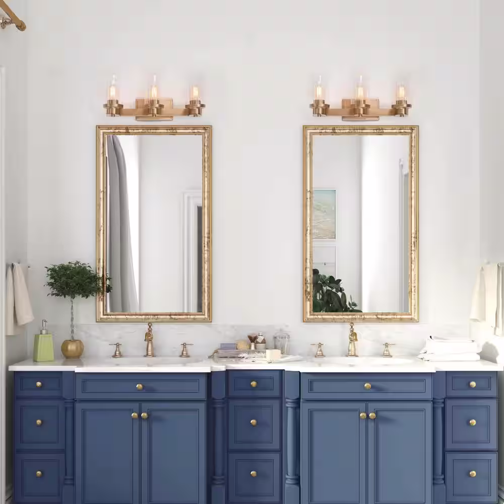 LNC Modern Industrial 3-Light Dark Gold Bathroom Vanity Light Glam Powder Room Wall Light with Seeded Glass Shades