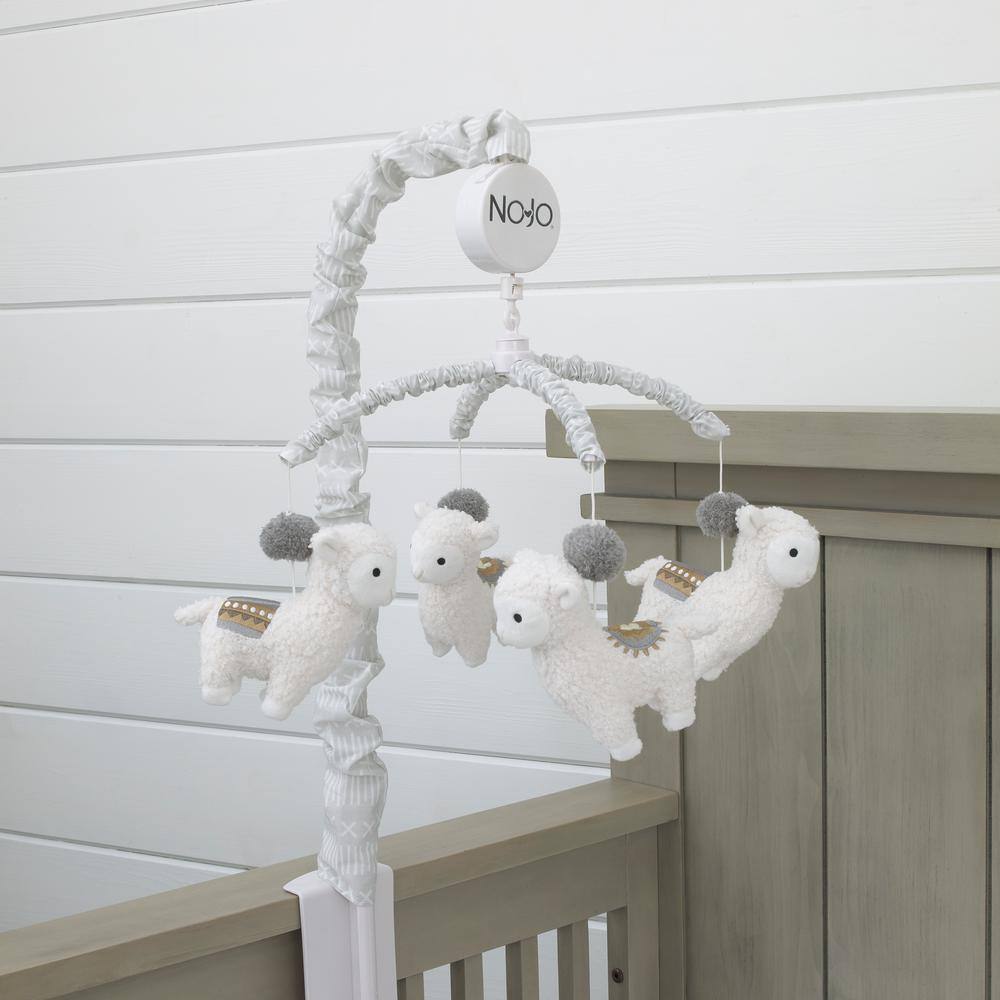 NoJo Mama's Little Llama Grey, White and Charcoal Musical Mobile